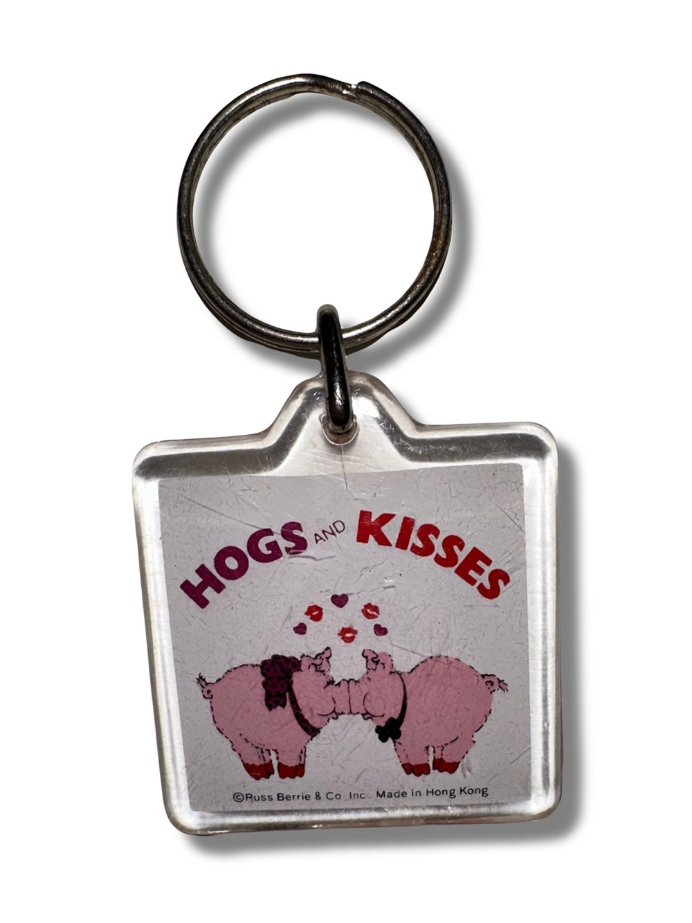 Vtg “Hogs and Kisses” Pig Keychain